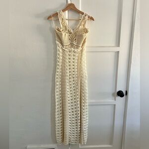Zara Cream Crochet Knit Midi Dress